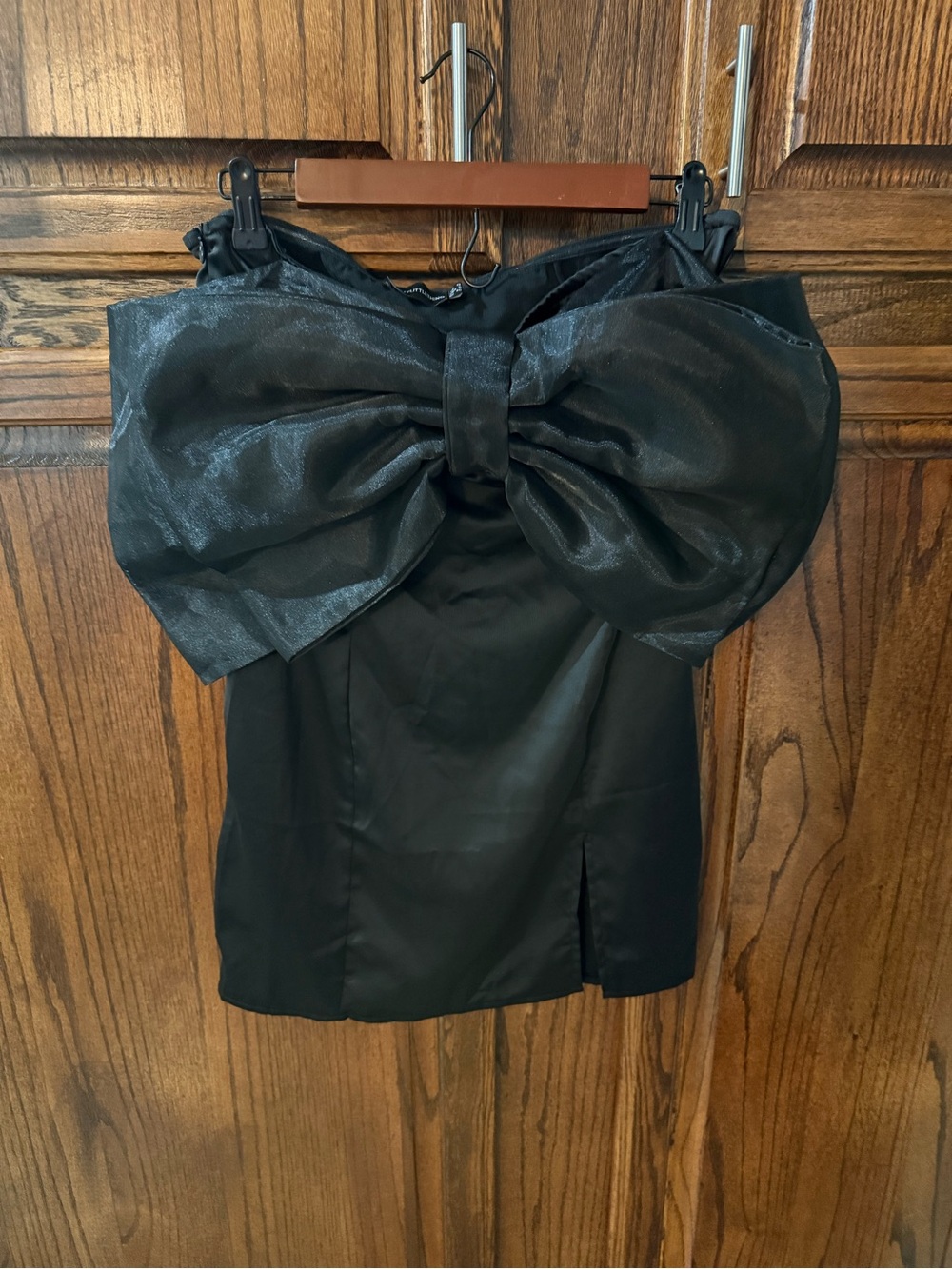 NWT Pretty Little Thing Strapless Black Bow-Front Women's Mini Dress
